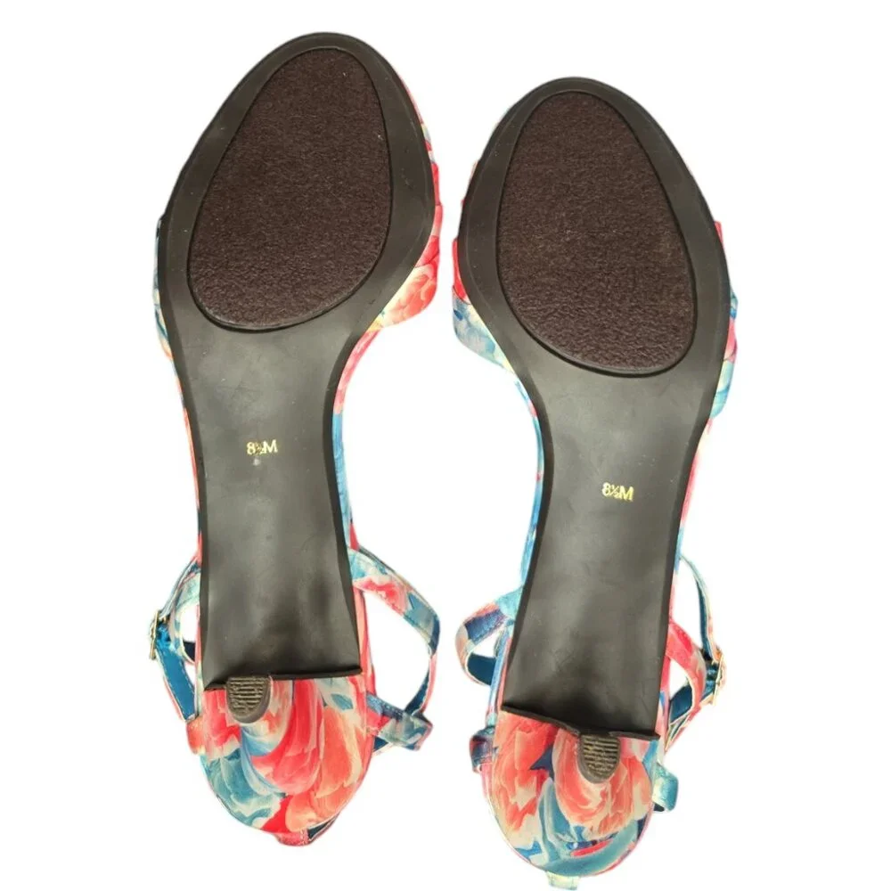 New Ann Marino Blue and Pink Floral Strappy Sandals SZ 8.5  Vintage - Picture 4 of 6